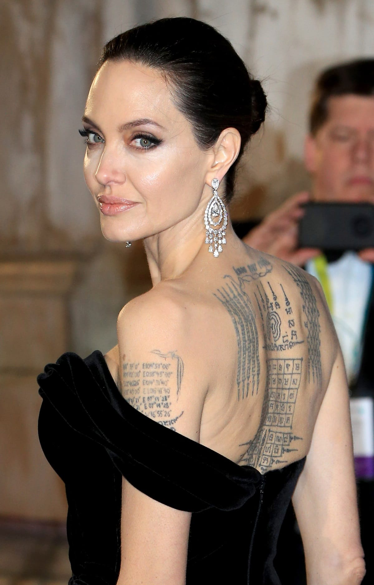 Angelina Jolie has many tattoos, but the ones on her back are the most extensive