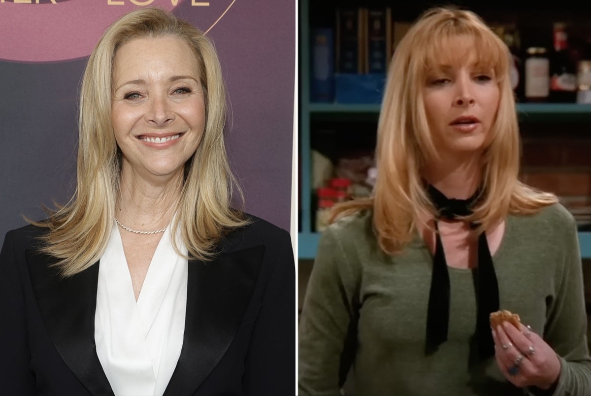 Lisa Kudrow, best known for her role as Phoebe Buffay on Friends, is pictured in a recent event (left) and in a classic scene from the show (right)