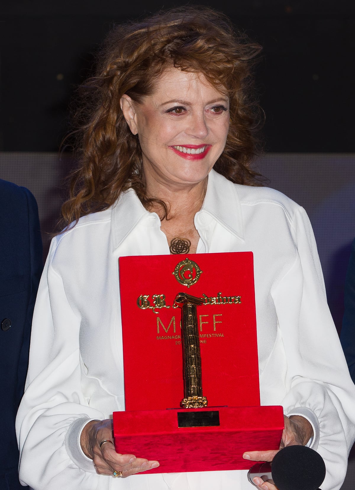 Susan Sarandon receives the Golden Column for Lifetime Achievement at the 20th Magna Graecia Film Festival at the Palazzo Della Regione in Catanzaro, Italy on August 2, 2023