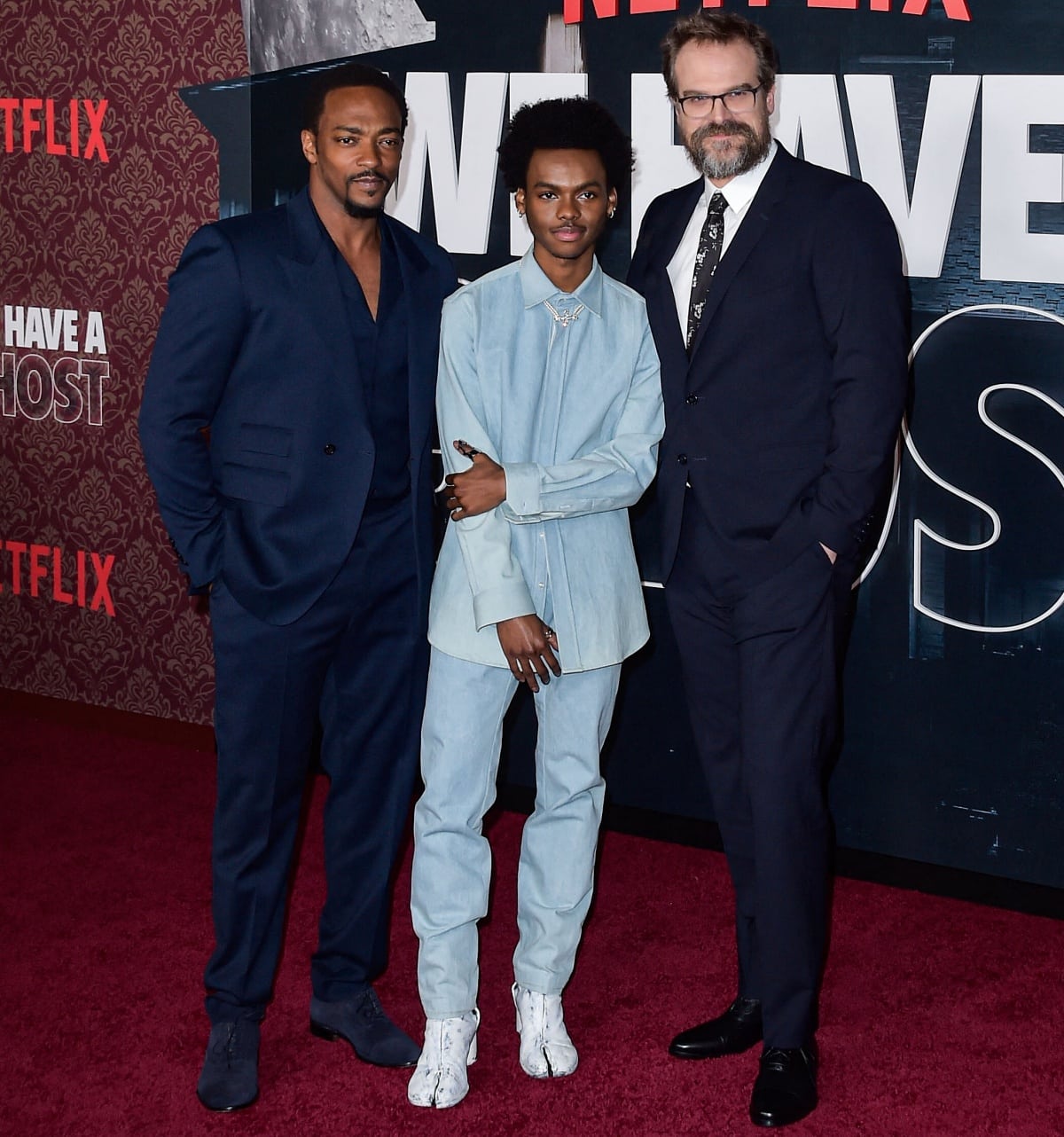At five feet and ten inches, Anthony Mackie is taller than We Have a Ghost co-star Jahi Di’Allo Winston, but David Harbour towers over both of them at six feet and three inches