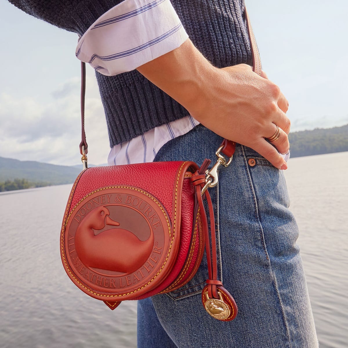 The "All Weather Leather" (AWL) was a defining characteristic of early Dooney & Bourke bags, and it was designed to repel water and resist the elements, much like a duck's feathers