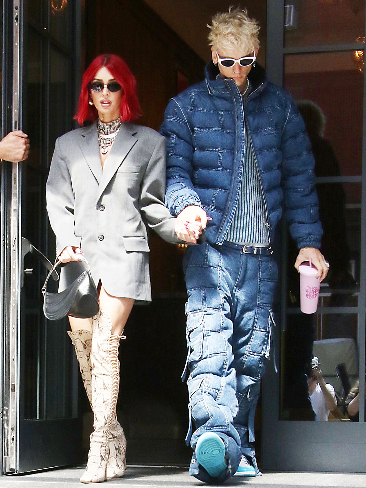 Megan Fox is unrecognizable with a vibrant red bob while out for lunch with fiancé Machine Gun Kelly in New York City on September 5, 2023