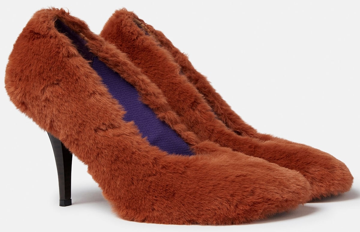 Stella McCartney's Ryder pumps beautifully capture equestrian and bridle themes with a faux-fur upper, a distinct molded toe design, and a stylish 95mm heel