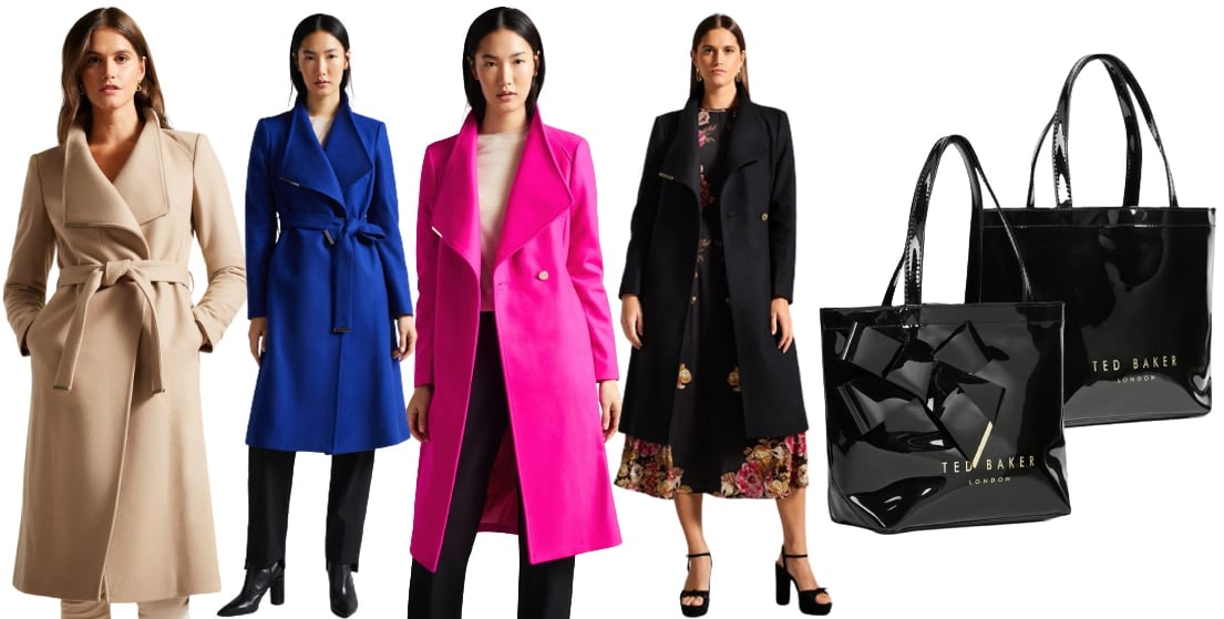 Ted Baker's popular products include its wool wrap coats and the Icon bag