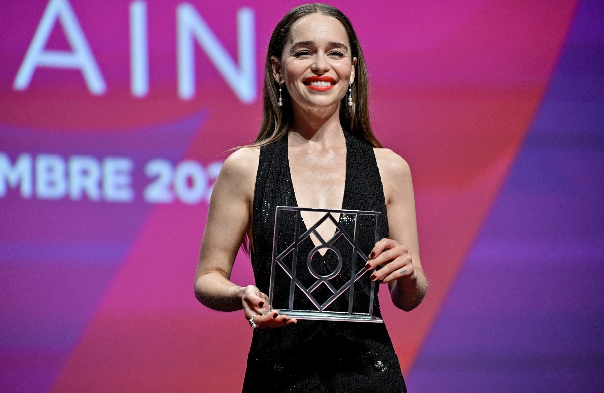 Emilia Clarke receiving the coveted New Hollywood Award during the 49th Deauville American Film Festival
