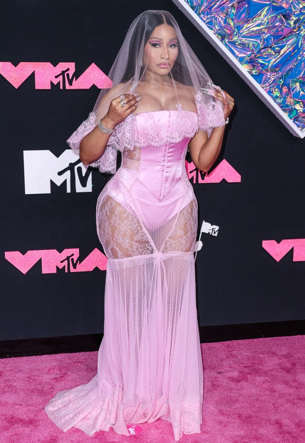 Nicki Minaj Channels Barbie Bride in Lacy Dolce & Gabbana Dress at 2023