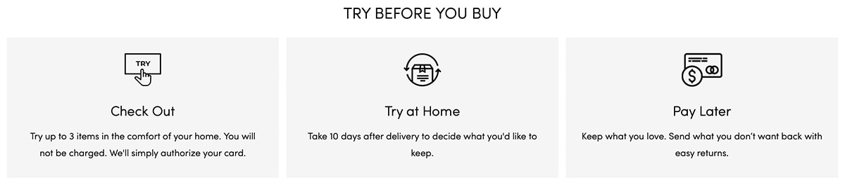 With Hammitt's "Try for Free" program, you can test out up to three items over the course of ten days in the comfort of your own home