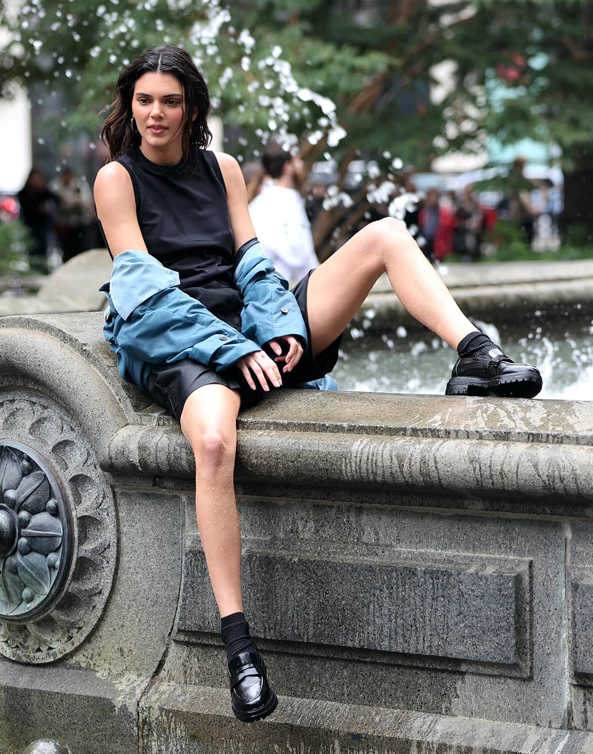 Kendall Jenner poses in wet clothes for a new Calvin Klein campaign in New York City on October 8, 2023