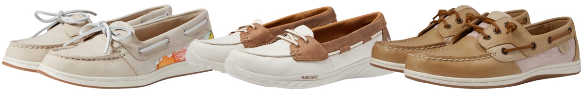 Also known as deck shoes or topsiders, boat shoes are usually handsewn or topstitched and traditionally have a 360-degree lacing system