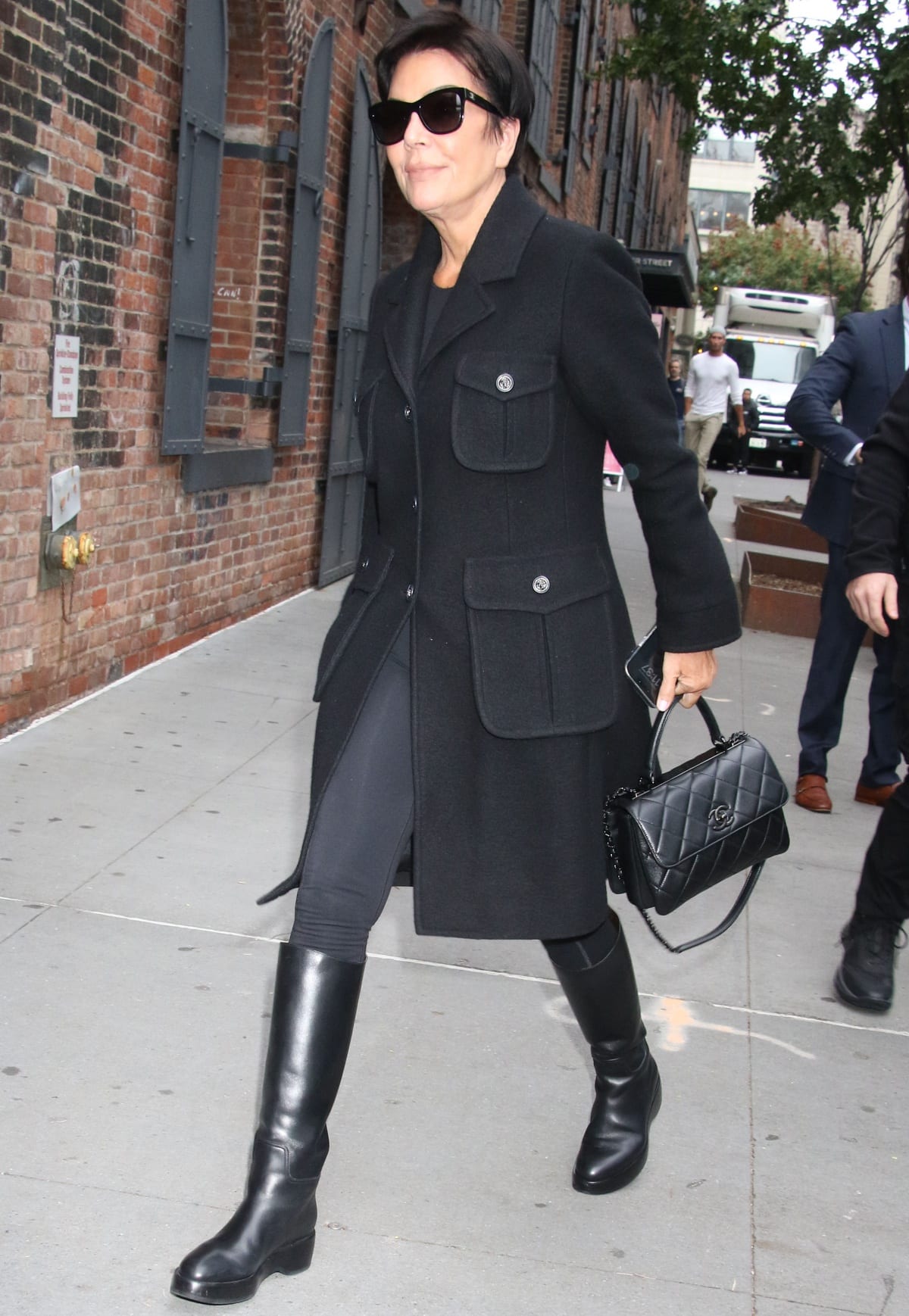 Kris Jenner donning an all-black ensemble as she joined Kim Kardashian in heading to a New York City building that afternoon
