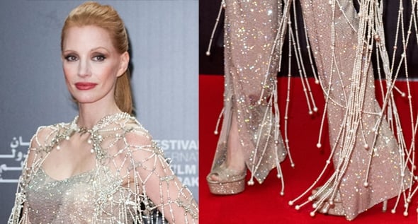 Memory’s Jessica Chastain Dazzles in Crystal Jumpsuit and Beaded Cape at 20th Marrakech International Film Festival