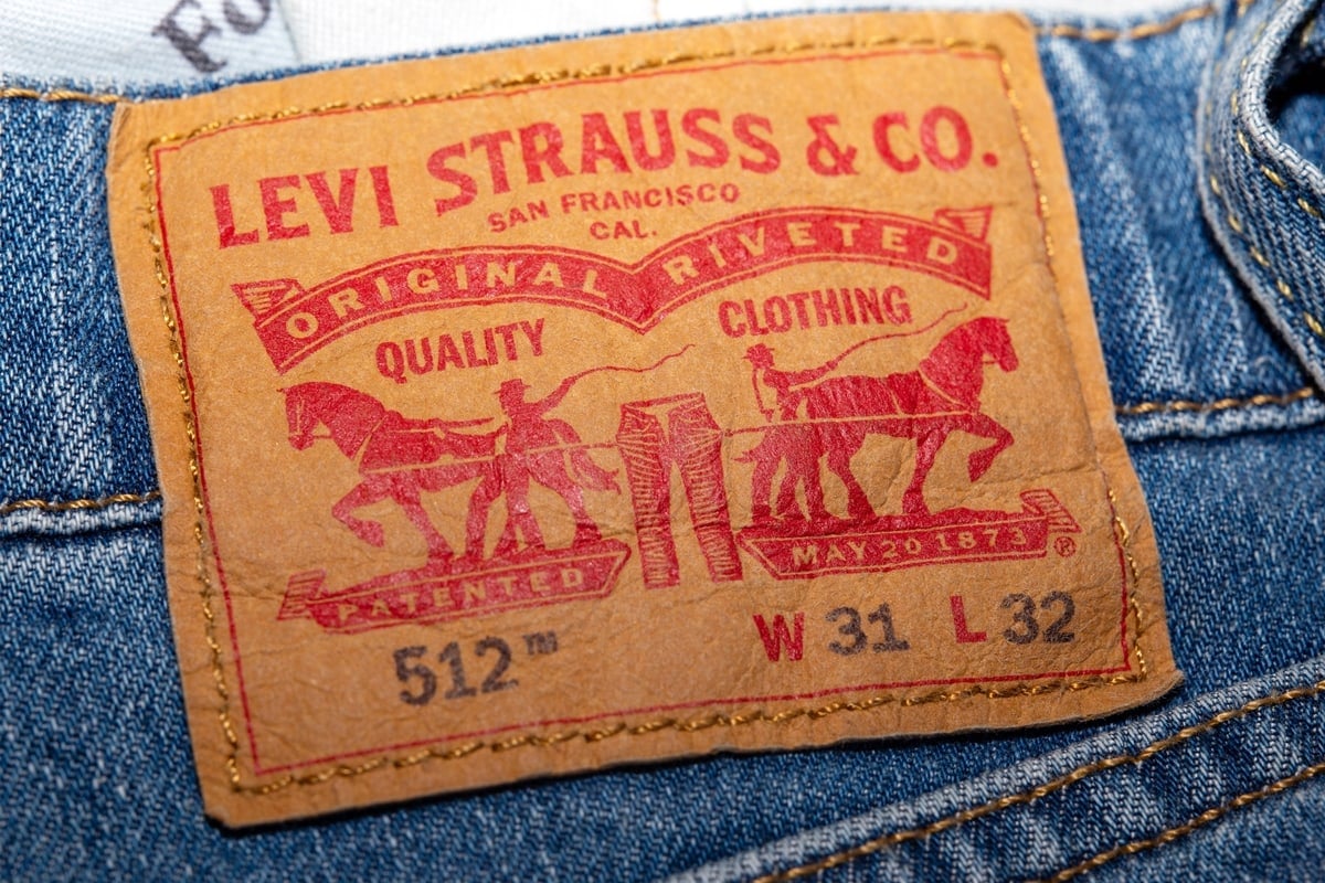 Levi's jeans labels typically include a style number in addition to the waist and inseam measurements to identify the specific style or model of the jeans