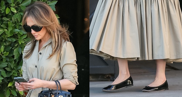 Jennifer Lopez Goes Stylish Pre-Thanksgiving Shopping Spree in Dior Mid-Length Belted Dress and Ballerina Flats
