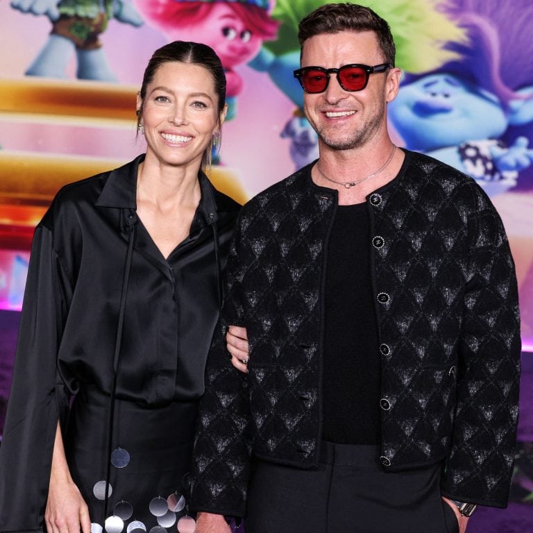 Jessica Biel Supports Husband Justin Timberlake at Trolls Band Together