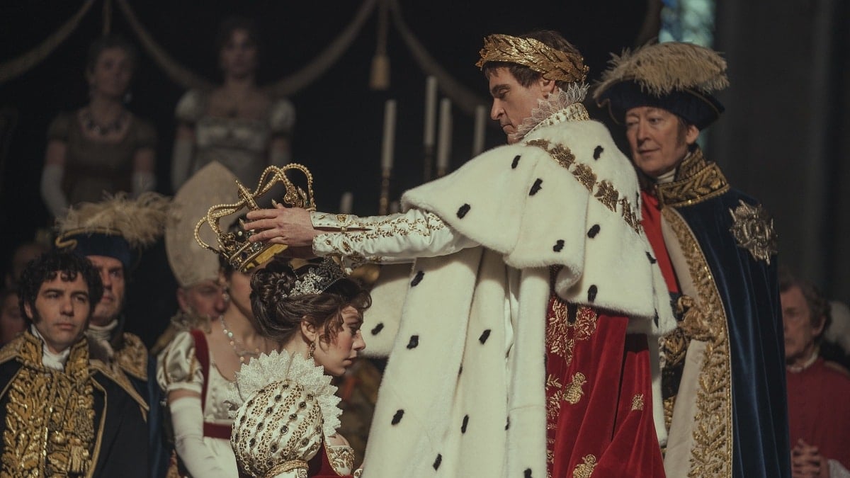 Vanessa Kirby as Josephine Bonaparte and Joaquin Phoenix as Napoleon Bonaparte in the 2023 epic historical drama film Napoleon