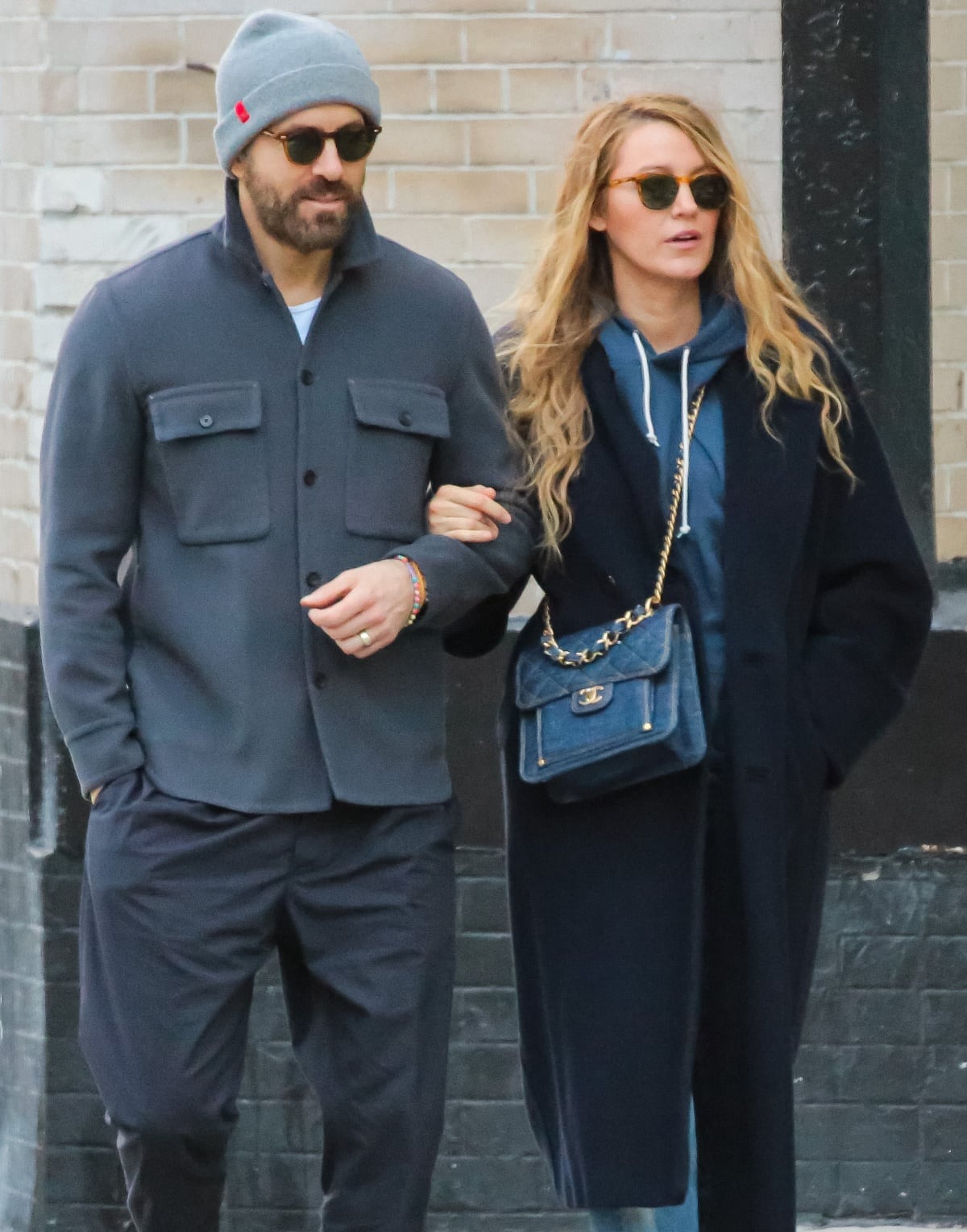 Ryan Reynolds and Blake Lively in shades of gray and blue while out running errands in New York City