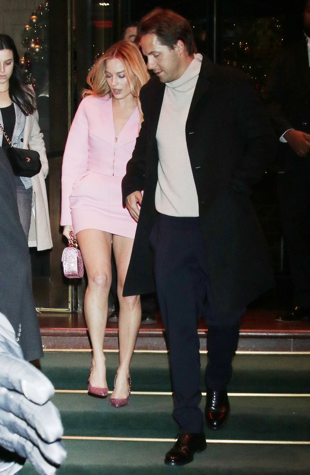 Margot Robbie and Tom Ackerley are like real-life Barbie and Ken as they head to the Barbie cocktail reception at The Peninsula New York on November 28, 2023