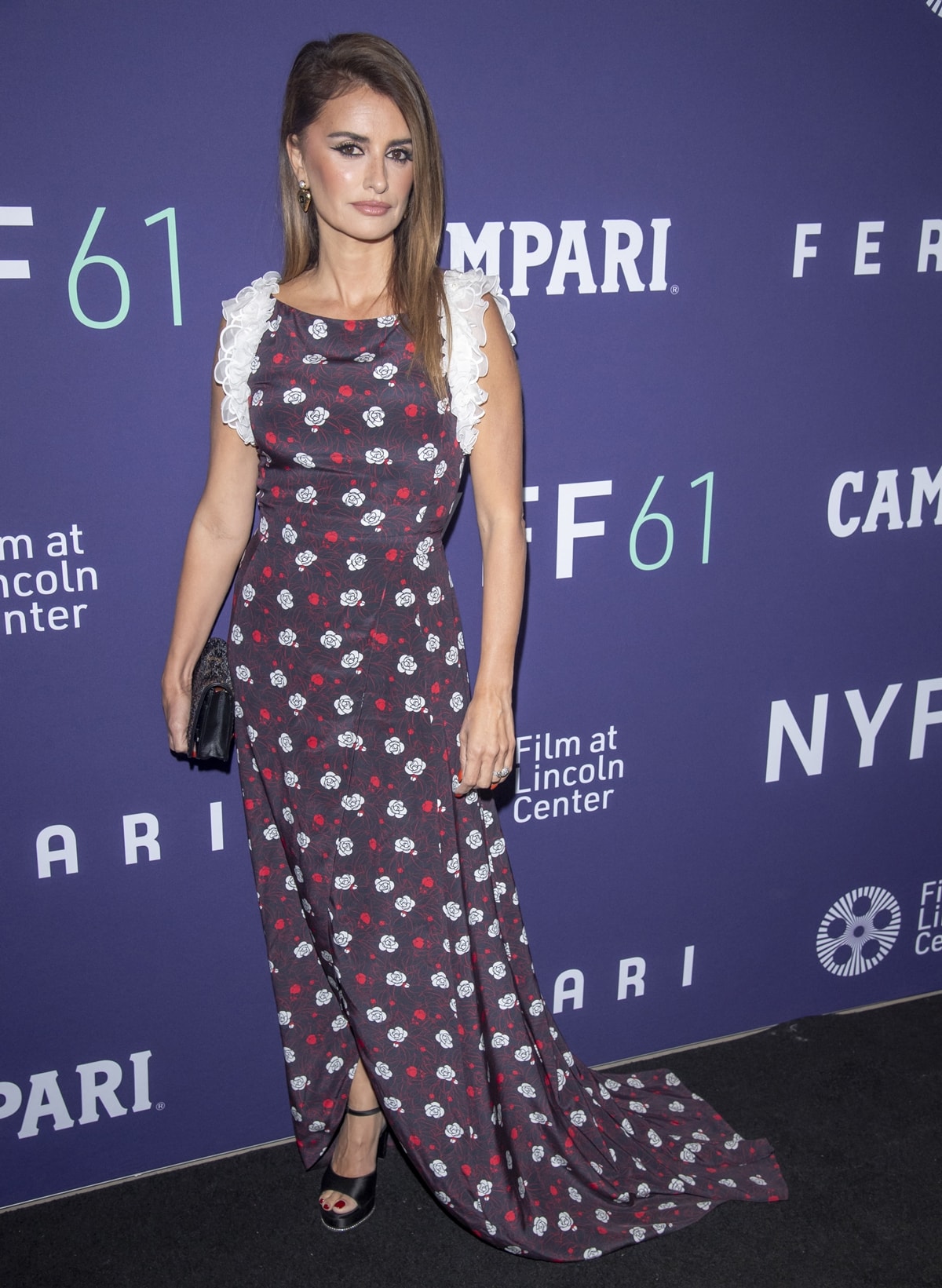 Penélope Cruz captivates in a Chanel Fall 2023 purple gown adorned with floral prints at the New York Film Festival’s closing night for 'Ferrari