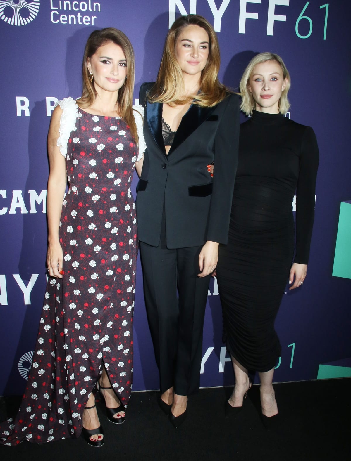 Penélope Cruz, Shailene Woodley, and Sarah Gadon attend the red carpet for "Ferrari" during the 61st New York Film Festival at Alice Tully Hall, Lincoln Center on October 13, 2023, in New York City