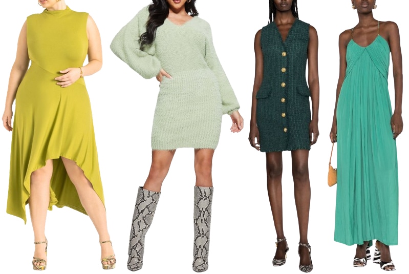 If you're looking to create a quirky, fierce look that's perfect for parties and gatherings, try wearing your green dress with animal print shoes