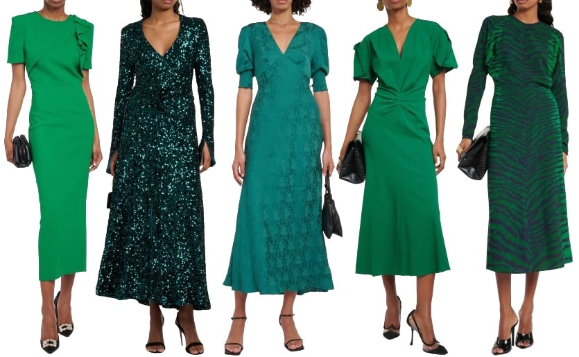 If you're not sure what to pair your green dress with, opt for black shoes for a classic and understated look
