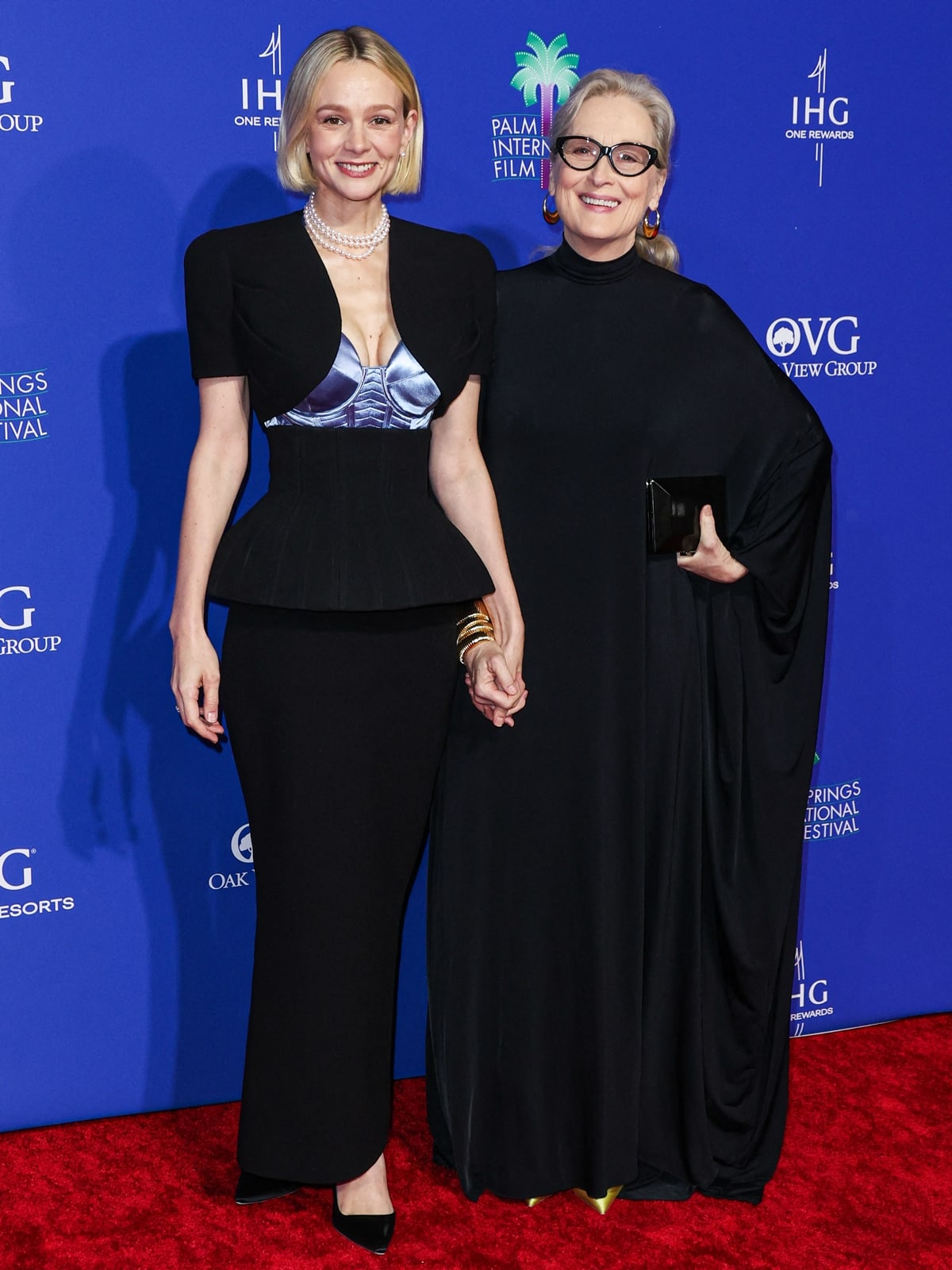 Carey Mulligan and Meryl Streep attend the 35th Annual Palm Springs International Film Awards at Palm Springs Convention Center on January 4, 2024, in Palm Springs, California