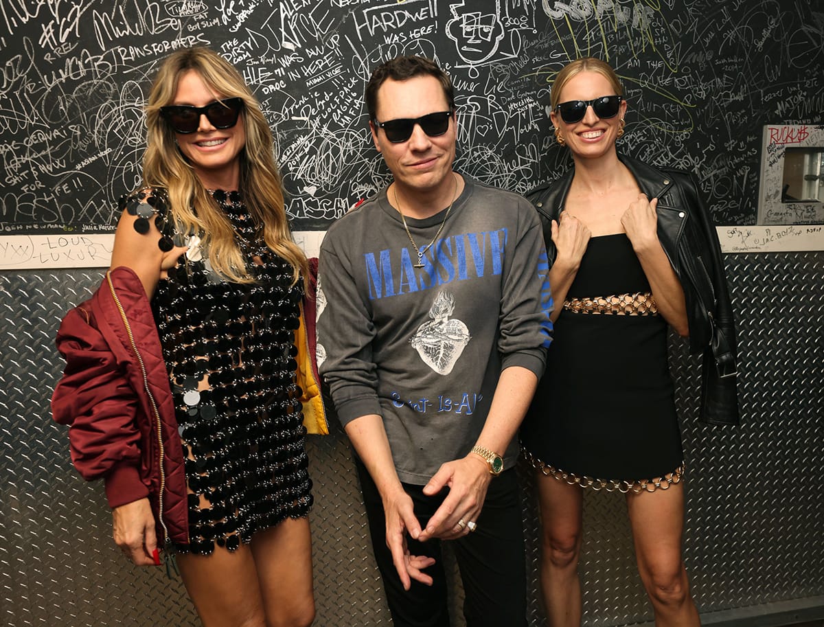 Heidi Klum, DJ Tiesto, and Karolina Kurkova celebrate the release of Klum's song cover Sunglasses at Night at LIV Nightclub in Miami on January 26, 2024