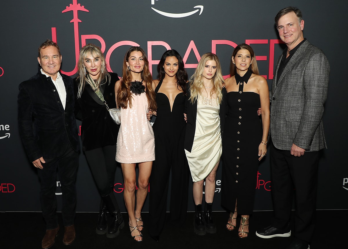Bill Bindley (Producer), Lena Roklin (Producer), Rachel Matthews (Exec Producer), Camila Mendes (Exec Producer), Carlson Young (Director), Marisa Tomei, and Mike Karz (Producer) at the New York special screening of Amazon MGM Studios' Upgraded at the IPIC Fulton on February 7, 2024