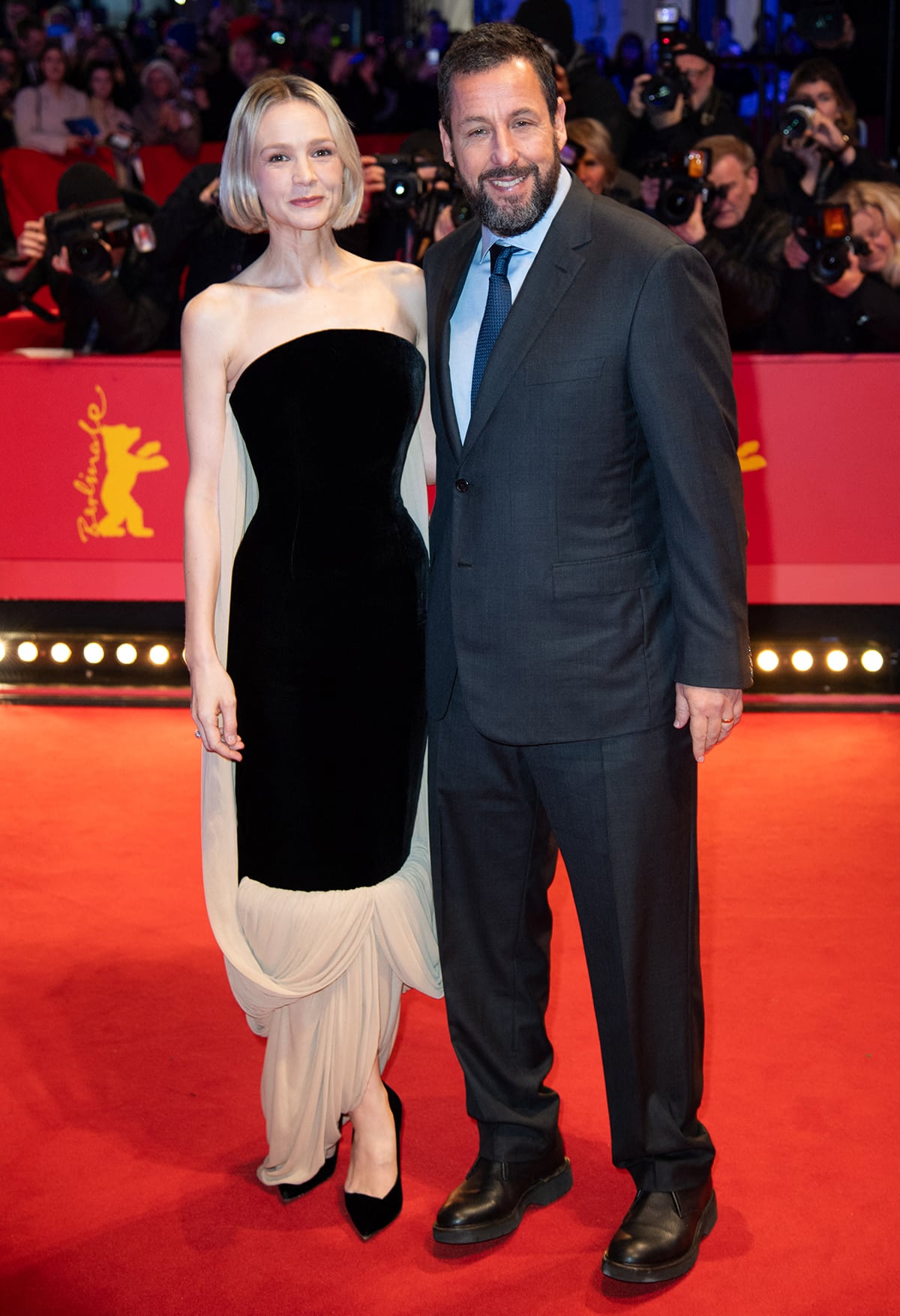 Carey Mulligan looked slightly shorter than Adam Sandler at the Spaceman premiere during the 74th Berlinale International Film Festival Berlin