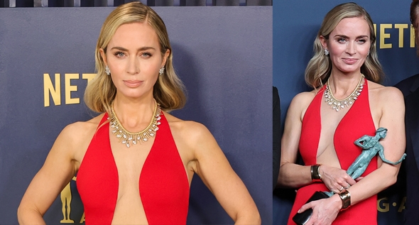 Emily Blunt Shines in Plunging Red Louis Vuitton Dress at SAG Awards: A Style Breakdown