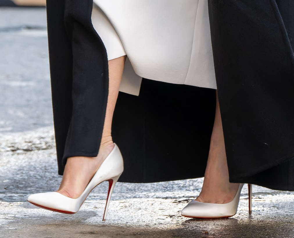 Florence Pugh completes her sexy yet romantic look with white Christian Louboutin So Kate pumps