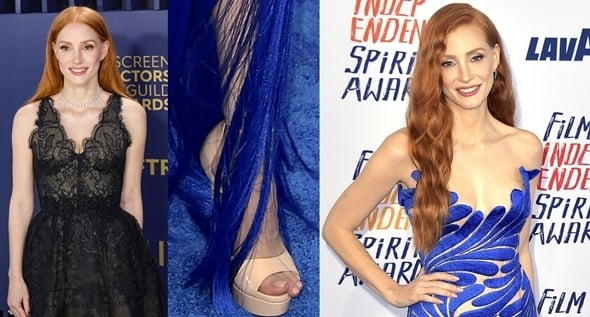 Shining in Blue: Jessica Chastain Dazzles in Vibrant Oscar de la Renta Fringed Silk Gown at 2024 Film Independent Spirit Awards