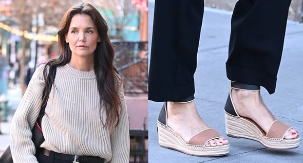 Spring Shoe Trend: Katie Holmes Kicks Off Spring in Franco Sarto Espadrille Wedges