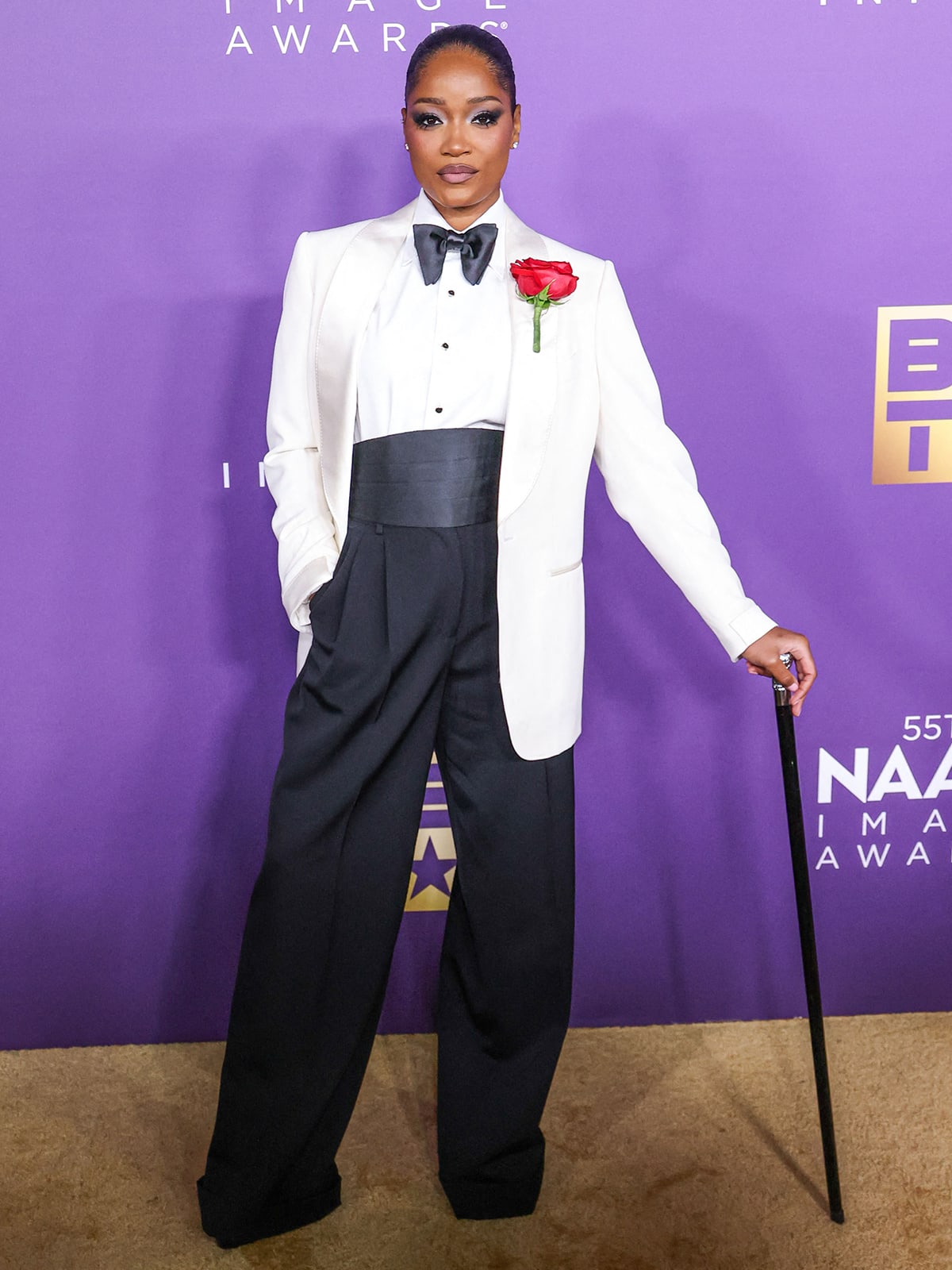 Keke Palmer nails menswear look at the 55th Annual NAACP Image Awards held at the Shrine Auditorium and Expo Hall on March 16, 2024