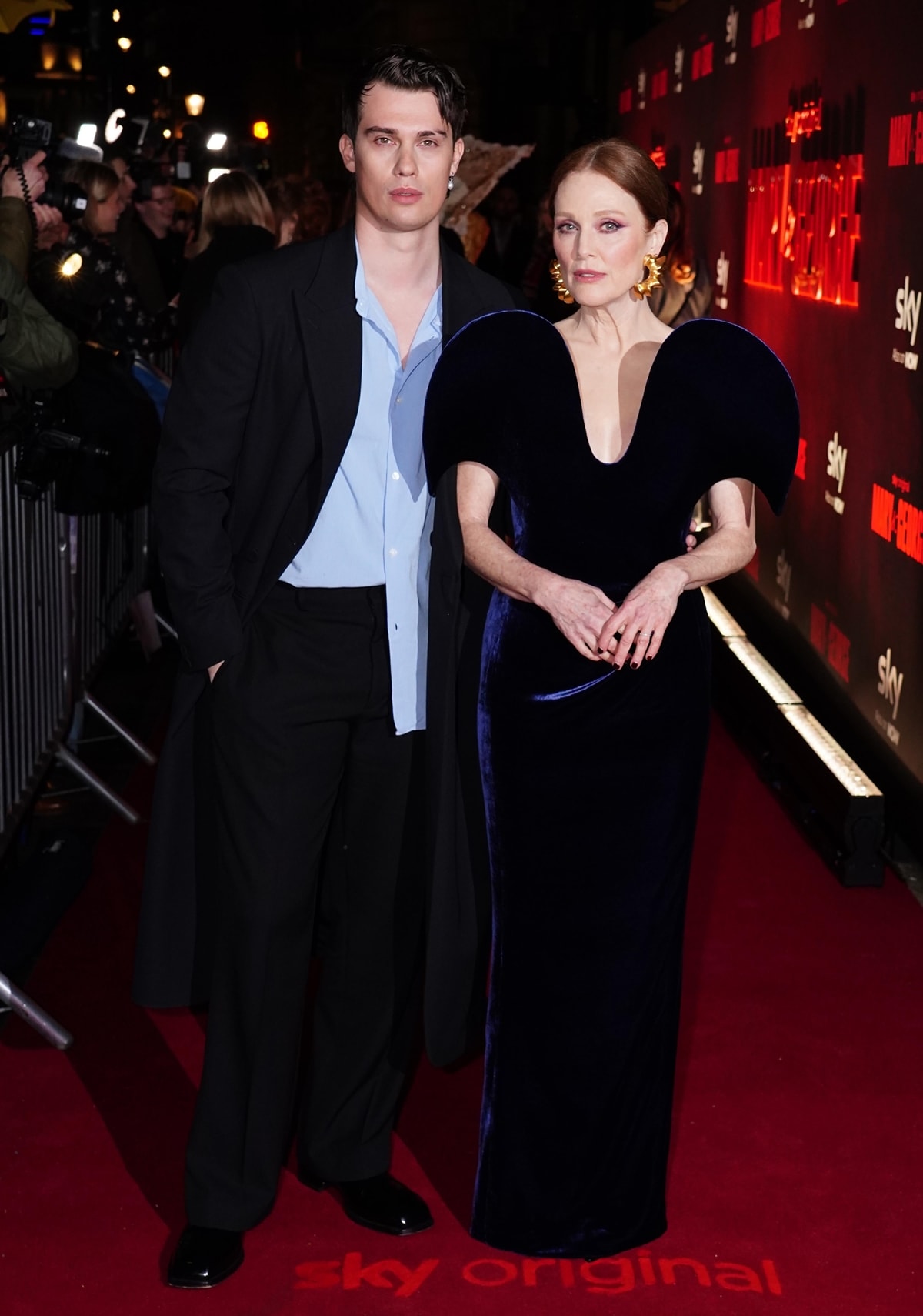 Nicholas Galitzine, alongside Julianne Moore at the Mary & George premiere, brings casual charm in Fendi, accented with Christian Louboutin's signature flair