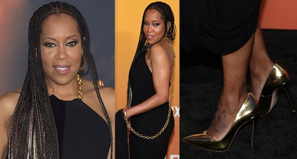 Regina King Brings Cool Twist to LBD With Gold Chain Halter Strap and Le Silla Pumps at Netflix’s Shirley Premiere