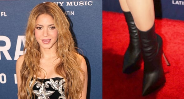 Shakira Celebrates New Album Release in Sequined Balmain LBD and Amina Muaddi Ankle Boots