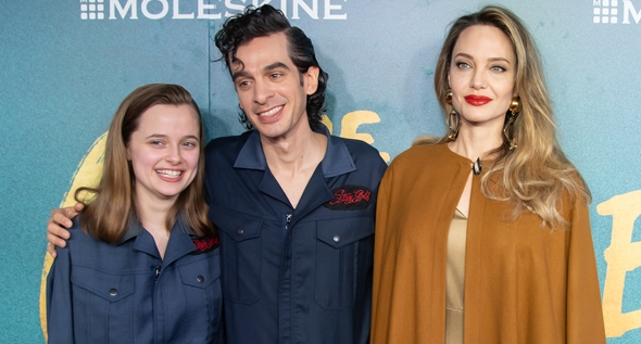 Angelina Jolie Makes Rare Appearance With Production Assistant Daughter Vivienne at The Outsiders Opening Night in a Regal Brown Cape Over Gold Dress