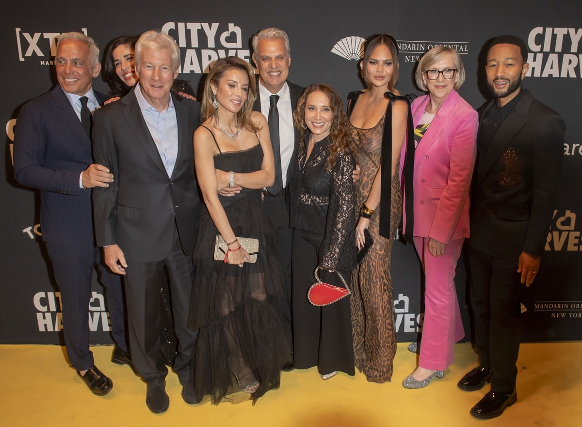 Geoffrey Zakarian, Richard Gere, Sandra Ripert, Alejandra Gere, Eric Ripert, Alex Cohen, Chrissy Teigen, Jilly Stephens, and John Legend attend as City Harvest Presents The 2024 Gala: Magic Of Motown