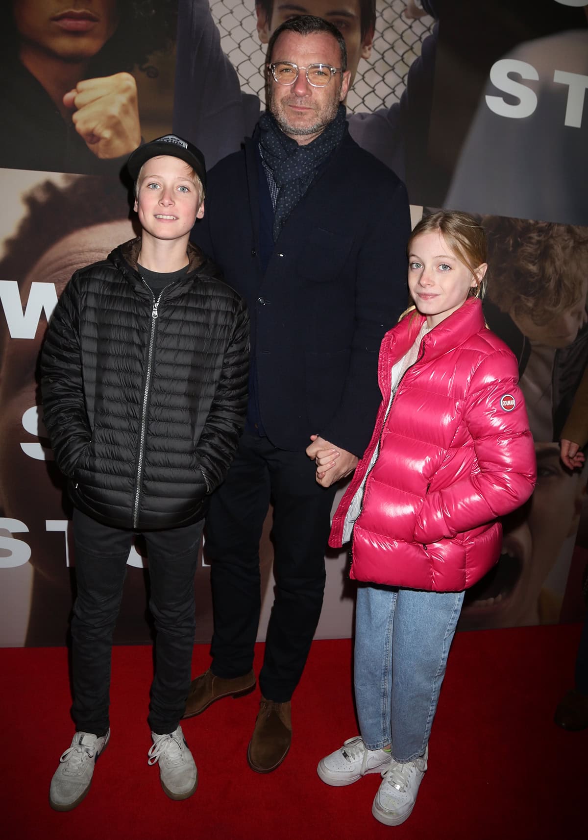 Liev Schreiber with children Sasha Schreiber and Kai Schreiber at the West Side Story Broadway opening night on February 20, 2020