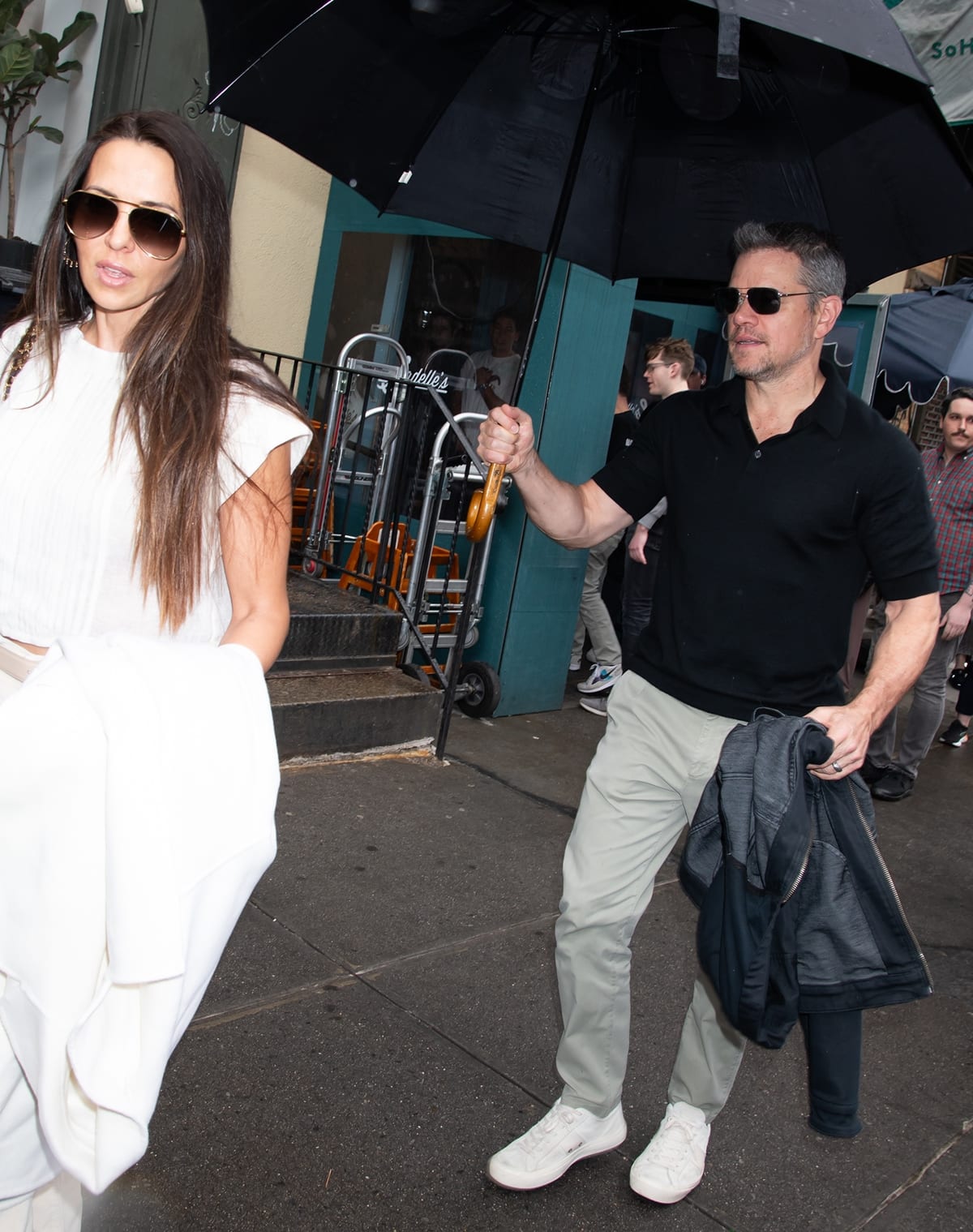 After their lunch at Sadelle's with Jennifer Lopez, Matt Damon and his wife Luciana Barroso were seen leaving the restaurant, looking content and relaxed