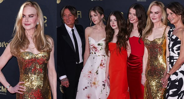 Gilded Glamour: Nicole Kidman Receives AFI Life Achievement Award in Custom Gold Balenciaga Gown with Keith Urban and 2 Daughters