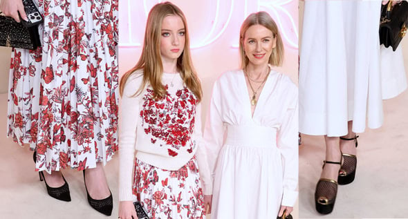 A Fashionable Mother-Child Duo: Naomi Watts and Look-Alike Trans Daughter Kai in Matching White Midi Outfits at Dior Pre-Fall Show