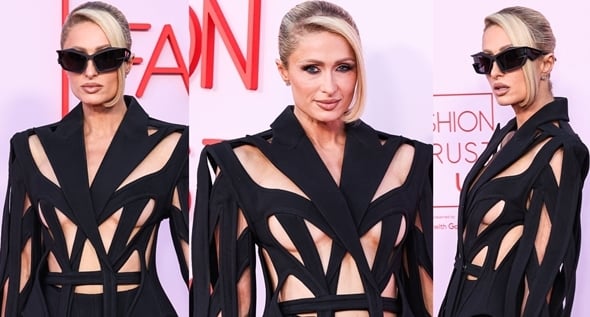 Paris Hilton Makes Bold Fashion Move in Black Cut-Out Mugler Blazer Dress at 2024 Fashion Trust US Awards