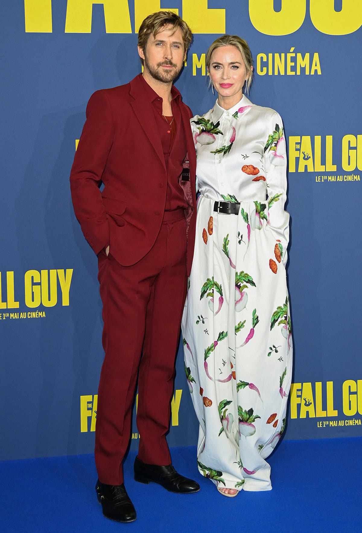 Ryan Gosling and Emily Blunt attend the Paris premiere of their upcoming movie, The Fall Guy, at the UGC Normandie cinema on April 23, 2024