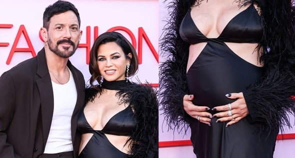 Goth Maternity Dressing: Jenna Dewan Exposes Baby Bump in Cult Gaia Feathered Cutout Gown at Fashion Trust US Awards