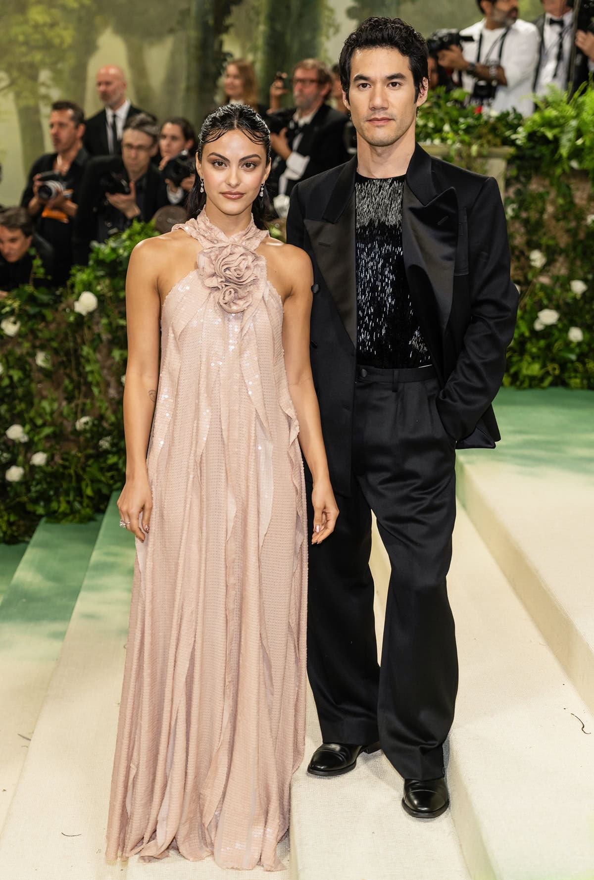 Camila Mendes and Joseph Altuzarra attend the 2024 Met Gala celebrating "Sleeping Beauties: Reawakening Fashion" at The Metropolitan Museum of Art on May 6, 2024 in New York City