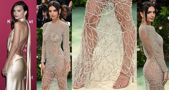 Reviving Sheer Glamour: Emily Ratajkowski Makes Daring Fashion Statement in Vintage Versace Embellished Gown at 2024 Met Gala