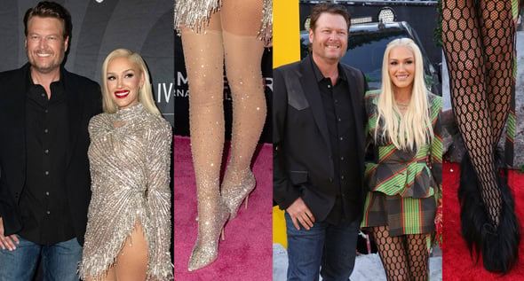 Gwen Stefani Dazzles in Gedebe Stiletto Legging Boots and Disco-Ready Silver Mini Dress at Power of Love Gala with Husband Blake Shelton