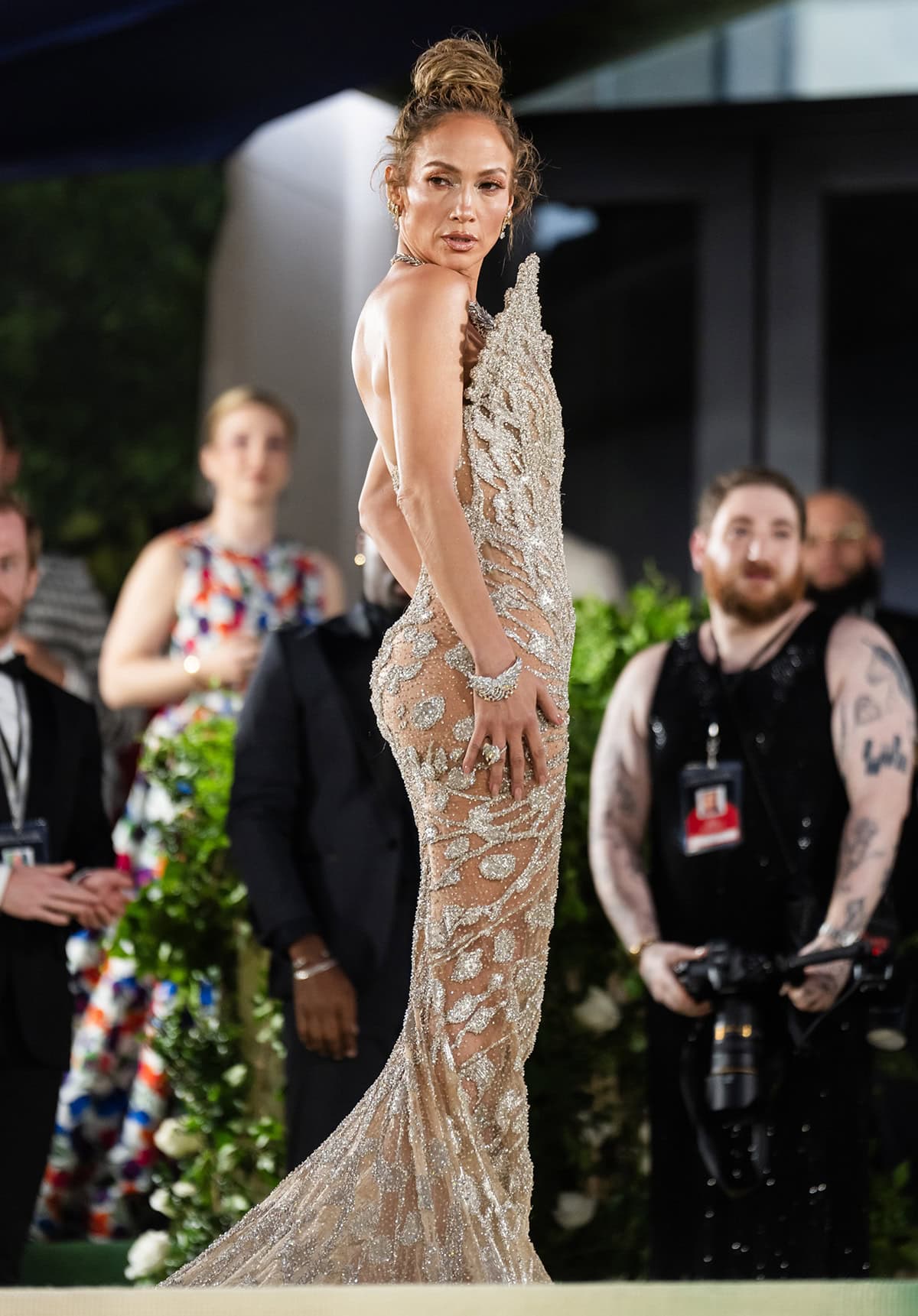 Jennifer Lopez embraces The Garden of Time dress code with a custom-made Daniel Roseberry butterfly theme gown, emulating the butterfly's transformation